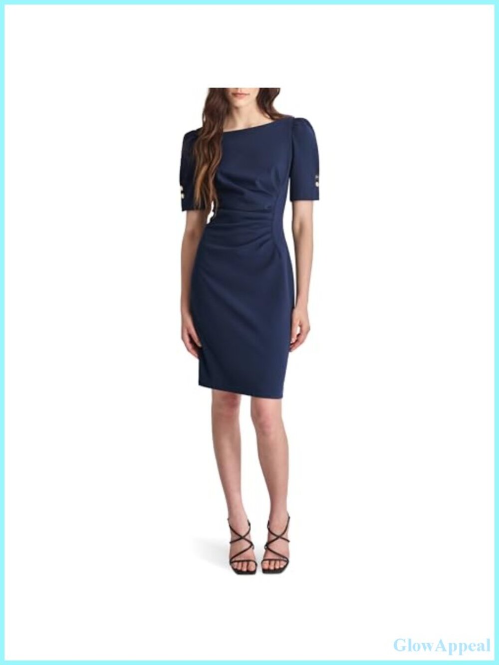 Tailored Sheath Dress Ruched Waist Button Detail Business Casual